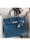 Hermes Birkin 30 Handmade Bag In Blue Tempete Crocodile Niloticus Shiny Skin