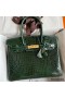 Hermes Birkin 30 Handmade Bag In Green Crocodile Porosus Shiny Skin