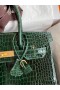 Hermes Birkin 30 Handmade Bag In Green Crocodile Porosus Shiny Skin