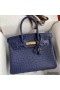 Hermes Birkin 30 Retourne Handmade Bag In Blue Iris Ostrich Leather