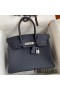 Hermes Birkin 30 Retourne Handmade Bag In Blue Nuit Clemence Leather