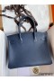 Hermes Birkin 30 Retourne Handmade Bag In Blue Saphir Clemence Leather