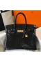 Hermes Birkin 30cm Bag In Black Embossed Crocodile Leather