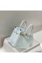 Hermes Birkin 30cm Bag In Blue Brume Clemence Leather GHW