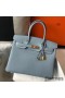 Hermes Birkin 30cm Bag In Blue Lin Clemence Leather GHW