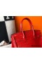Hermes Birkin 30cm Bag In Red Embossed Crocodile Leather