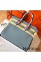 Hermes Birkin 35 Handmade Bag In Blue Lin Clemence Leather