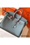Hermes Birkin 35 Handmade Bag In Blue Lin Clemence Leather
