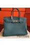 Hermes Birkin 40 Handmade Bag In Blue Jean Clemence Leather