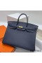 Hermes Birkin 40 Retourne Handmade Bag In Blue Nuit Clemence Leather