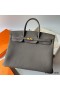 Hermes Birkin 40 Retourne Handmade Bag In Etain Clemence Leather