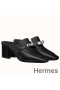 Hermes Blossom Mules 60mm In Black Goatskin