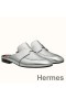 Hermes Catena Mules In Silver Metallic Calfskin