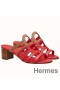 Hermes Celena Sandals 50mm In Red/Brown Calfskin
