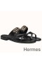 Hermes Claire Sandals In Black Calfskin