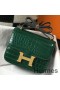 Hermes Constance 18 Handmade Bag In Green Embossed Crocodile