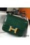 Hermes Constance 18 Handmade Bag In Green Embossed Crocodile