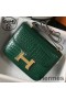 Hermes Constance 24cm Bag In Green Embossed Crocodile