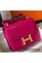 Hermes Constance 24cm Bag In Rose Red Embossed Crocodile