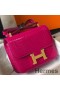 Hermes Constance 24cm Bag In Rose Red Embossed Crocodile