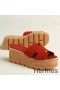 Hermes Eze 30 Cork Platform Sandals in Piment Suede Leather