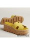 Hermes Eze 30 Cork Platform Sandals in Yellow Suede Leather