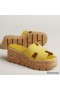 Hermes Eze 30 Cork Platform Sandals in Yellow Suede Leather
