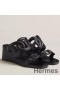Hermes Figari 55mm Wedge Sandals In Black Nappa Leather
