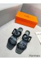 Hermes Figari 55mm Wedge Sandals In Black Nappa Leather