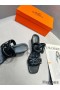 Hermes Figari 55mm Wedge Sandals In Black Nappa Leather