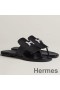 Hermes Galerie Sandals In Black Calfskin