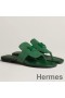 Hermes Galerie Sandals In Green Suede Leather