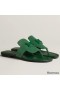 Hermes Galerie Sandals In Green Suede Leather