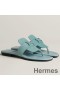 Hermes Galerie Sandals In Vert D'eau Suede Leather