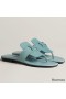 Hermes Galerie Sandals In Vert D'eau Suede Leather
