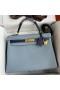 Hermes HSS Kelly 32 Bicolor Bag in Blue Lin and Blue Clemence Leather