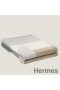 Hermes H Drapeau Blanket in Acier and Perle Cashmere