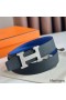 Hermes H Guillochee Reversible Belt 32MM in Black and Blue Epsom Calfskin