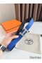 Hermes H Guillochee Reversible Belt 32MM in Black and Blue Epsom Calfskin