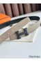 Hermes H Reversible 32MM Belt with Matte Buckle in Grey Clemence Leather