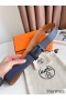 Hermes H Reversible 38MM Belt with matte Buckle in Blue and Gold Epsom Leather