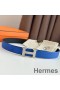 Hermes H Reversible Belt 32MM in Blue and Black Epsom Leather