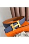 Hermes H Reversible Belt 38MM in Blue and Gold Epsom Leather