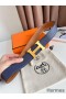 Hermes H Reversible Belt 38MM in Blue and Gold Epsom Leather