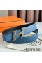 Hermes H Speed Reversible Belt 32MM in Blue Jean Clemence Leather