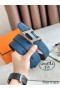 Hermes H Speed Reversible Belt 32MM in Blue Jean Clemence Leather