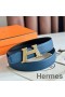 Hermes H Take Off Reversible Belt 32MM in Blue Clemence Leather