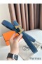 Hermes H Take Off Reversible Belt 32MM in Blue Clemence Leather