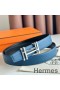 Hermes H au Carre Reversible Belt 32MM in Blue Clemence Leather