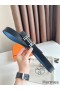 Hermes H au Carre Reversible Belt 32MM in Blue Clemence Leather